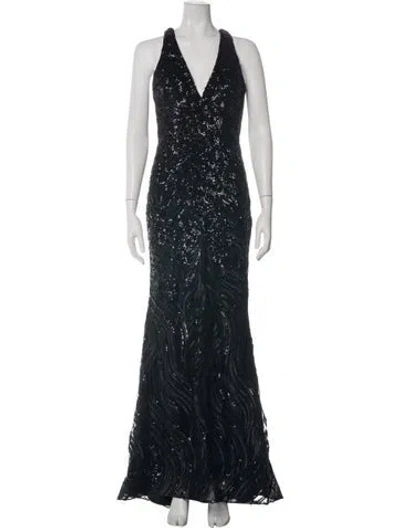 Pre-owned Jvn By Jovani Patterned Long Dress In Black
