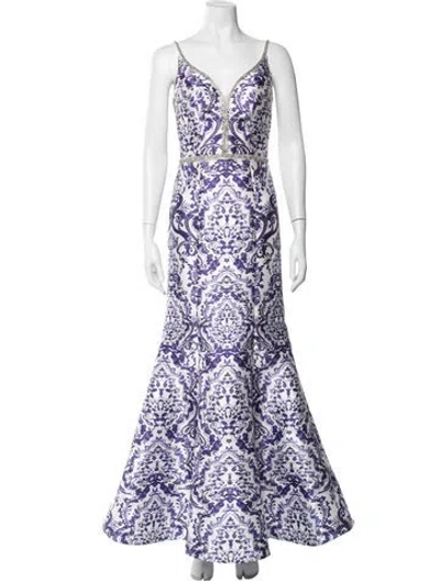 Pre-owned Jvn By Jovani Patterned Long Dress In Purple