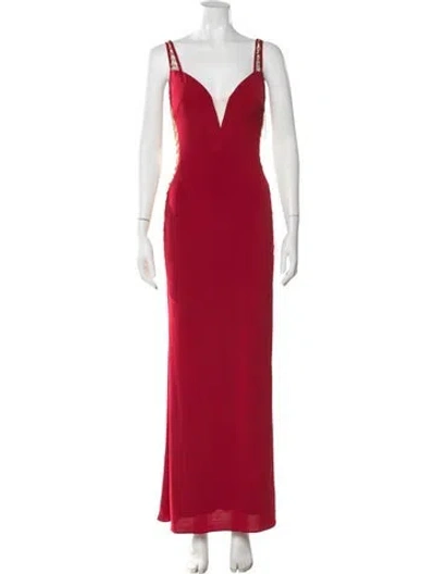 Pre-owned Jvn By Jovani Plunge Neckline Long Dress In Red