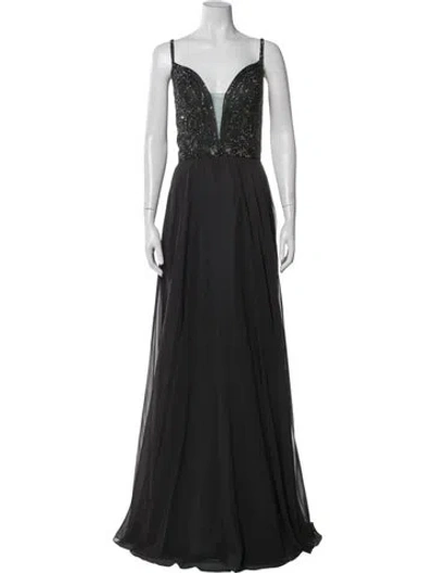 Pre-owned Jvn By Jovani Plunge Neckline Long Dress W/ Tags In Gray