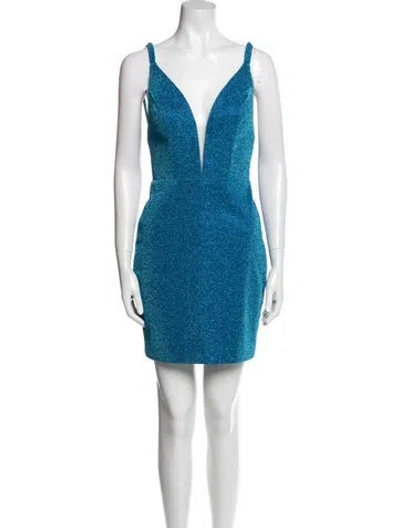 Pre-owned Jvn By Jovani Plunge Neckline Mini Dress In Blue