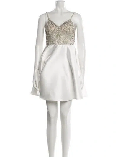 Pre-owned Jvn By Jovani Plunge Neckline Mini Dress In White