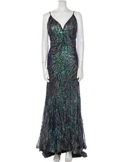 Pre-owned Jvn By Jovani Printed Long Dress In Green