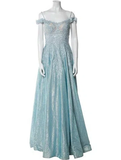 Pre-owned Jvn By Jovani Square Neckline Long Dress In Blue