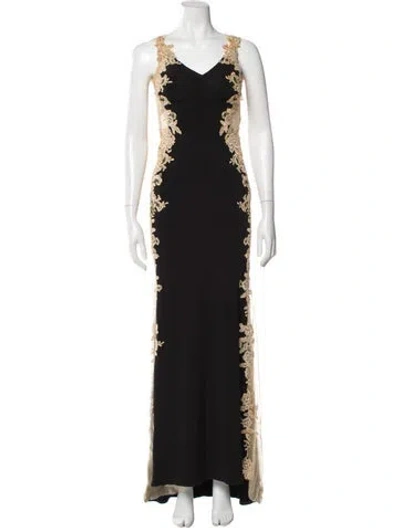 Pre-owned Jvn By Jovani V-neck Long Dress In Black