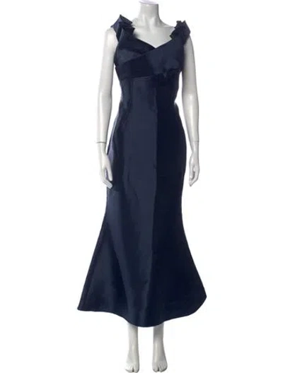 Pre-owned Jvn By Jovani V-neck Long Dress In Blue