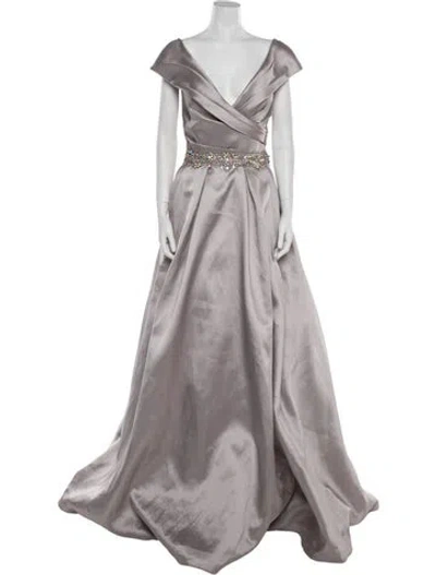 Pre-owned Jvn By Jovani V-neck Long Dress In Gray