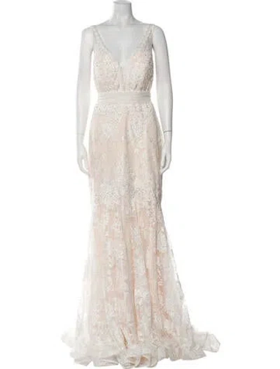 Pre-owned Jvn By Jovani V-neck Long Dress In Neutral