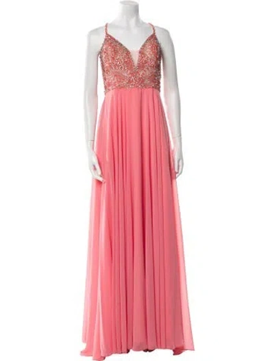 Pre-owned Jvn By Jovani V-neck Long Dress In Pink