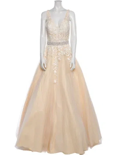 Pre-owned Jvn By Jovani V-neck Long Dress W/ Tags In Neutral