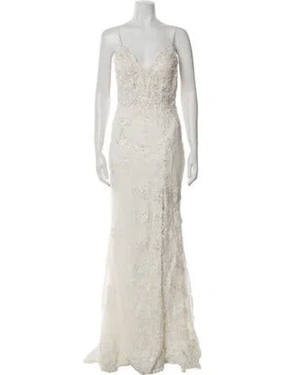 Pre-owned Jvn By Jovani V-neck Long Dress W/ Tags In Neutral