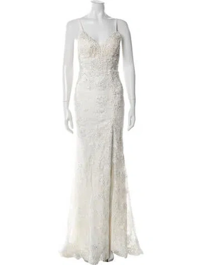 Pre-owned Jvn By Jovani V-neck Long Dress W/ Tags In Neutral