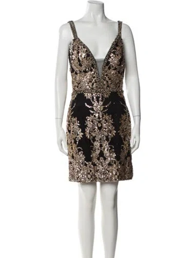 Pre-owned Jvn By Jovani V-neck Mini Dress In Multi