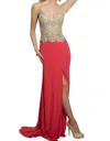 Jvn Embellished Crystal Jersey Gown In Coral In Red