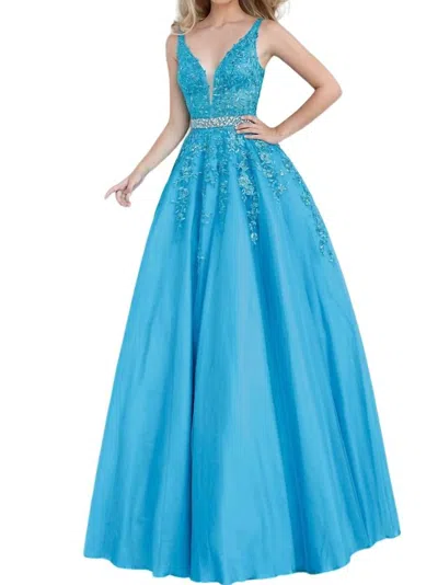 Jvn Embellished Lace Prom Dress In Turq In Multi