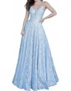 Jvn Illusion Deep V-neck Lace Gown In Light Blue In Blue