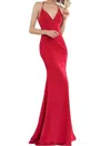 Jvn Plunging Neck Open Back Fitted Dress In Ruby In Red