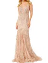 Jvn Sheer Corset Bodice Prom Dress In Champ In Multi