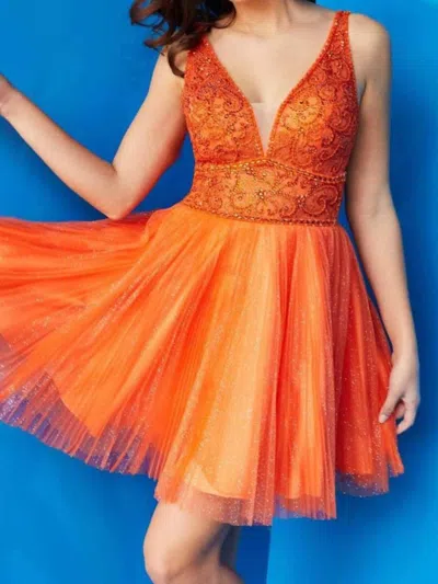 Jvn Sleeveless A-line Cocktail Dress In Orange