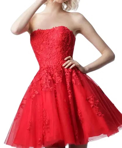 Jvn Strapless Lace Prom Dress In Red