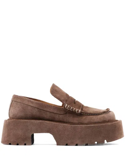 Jw Anderson 50mm Leather Platform Loafers In Brown