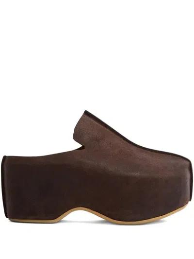 Jw Anderson 50mm Suede Platform Mules In Brown