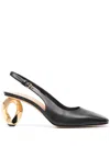 Jw Anderson Square Toe Chain Heel Slingback Pumps In Black
