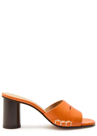 Jw Anderson Loafer Whipstitched Leather Mules In Orange