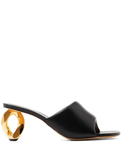 Jw Anderson 80mm Chain-heel Leather Mules In Black