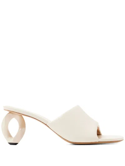 Jw Anderson 80mm Chain-heel Leather Mules In White