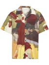 Jw Anderson J. W. Anderson Wide V-neck Short Sleeve Shirt With Abstract Print In Green