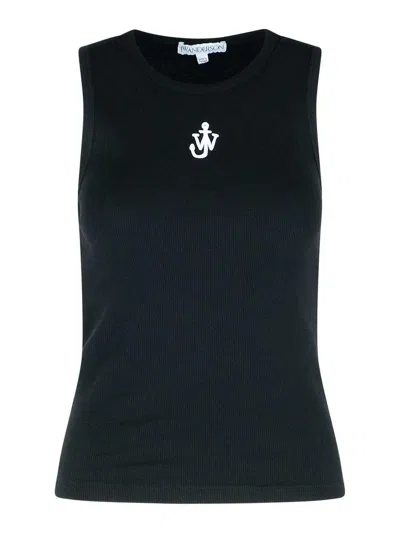 Jw Anderson J. W. Anderson Anchor Fitted Ribbed Top In Black