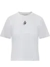 Jw Anderson Mens White Anchor-embroidery Crop Cotton-jersey T-shirt