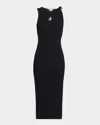 Jw Anderson Anchor Embroidered Body-con Twisted Strap Midi Dress In Black