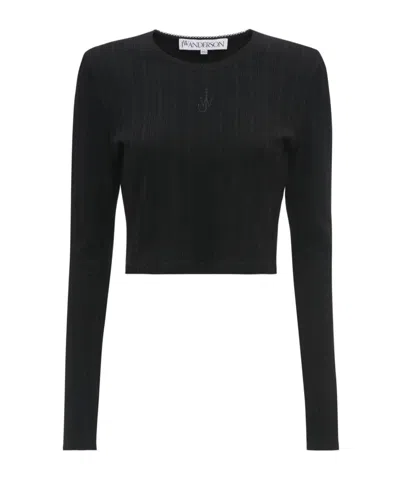 Jw Anderson Anchor-embroidered Cropped Top In Black