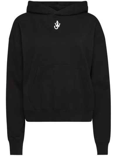 Jw Anderson J. W. Anderson Anchor Embroidery Cropped Hoodie In Black