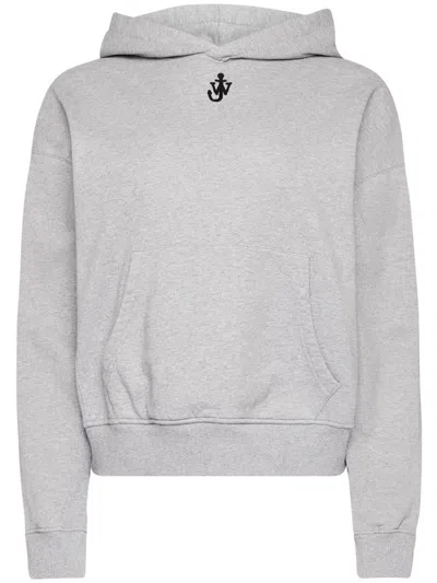 Jw Anderson J. W. Anderson Anchor Embroidery Cropped Hoodie In Gray
