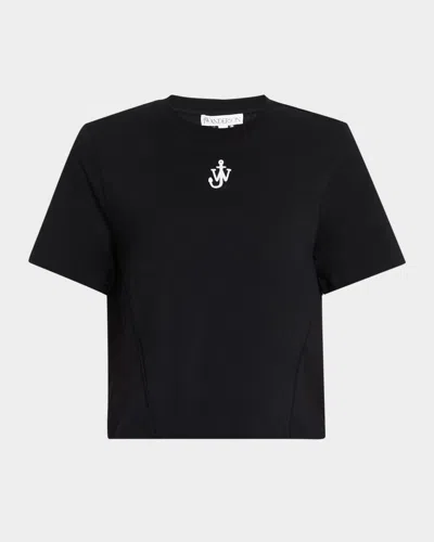 JW ANDERSON ANCHOR EMBROIDERED PANELED CROP T-SHIRT