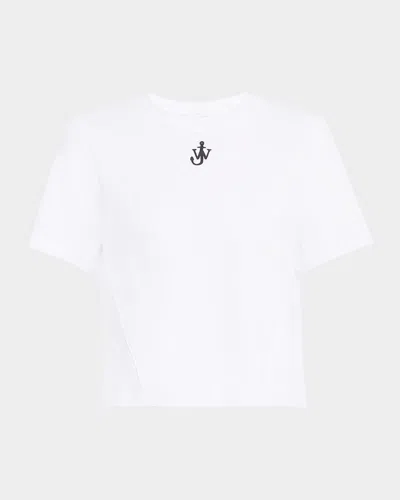 JW ANDERSON ANCHOR EMBROIDERED PANELED CROP T-SHIRT