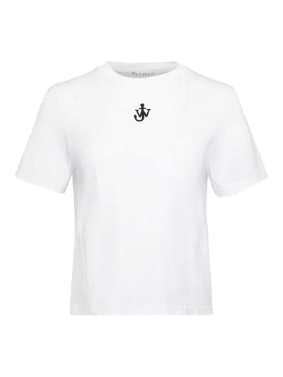 Jw Anderson J. W.anderson Anchor Embroidery Panelled Cropped T-shirt By J. W.anderso In White