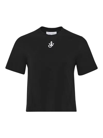 Jw Anderson Anchor Embroidered Cropped T-shirt In Black