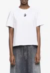 Jw Anderson Mens White Anchor-embroidery Crop Cotton-jersey T-shirt In White