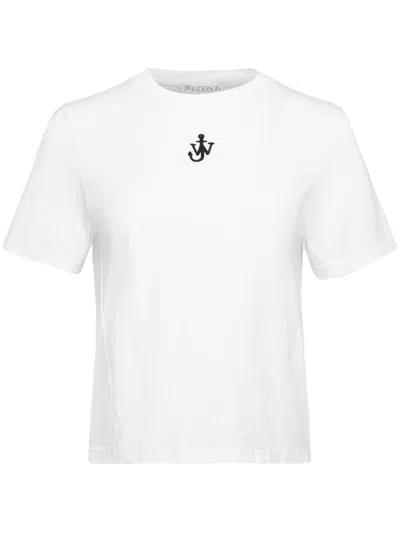 Jw Anderson White Anchor Logo Cropped Panelled T-shirt In 001 White