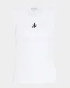 Jw Anderson Crew Neck Ribbed Sleeveless Top Straight Hem In White