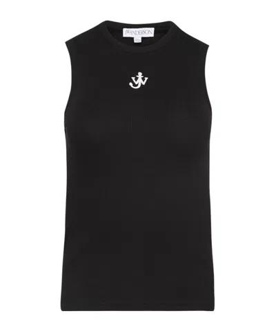 Jw Anderson J. W. Anderson Anchor Fitted Ribbed Top In Black