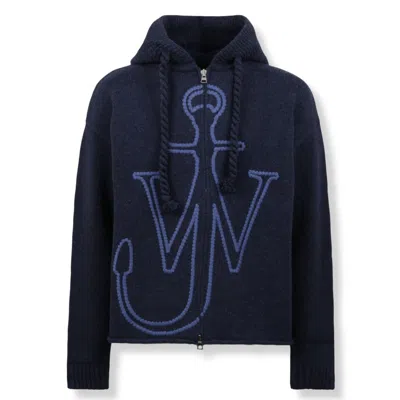 Jw Anderson Anchor Embroidered Zip Hoodie In Black