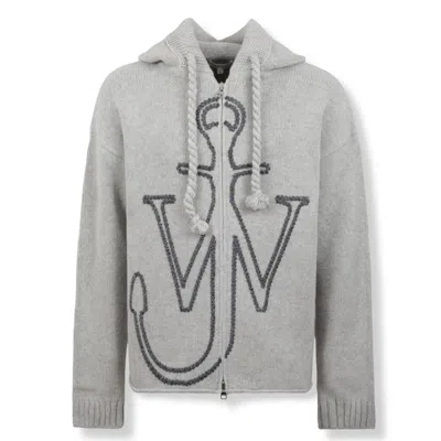 Jw Anderson Anchor Embroidered Zip Hoodie In Neutral