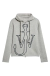 Jw Anderson Knitted Zip-up Jersey With Anchor Embroidery In Gray