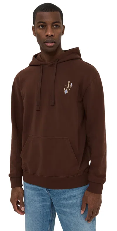 Jw Anderson Relaxed Fit Brown Hoodie With Embroidered Logo