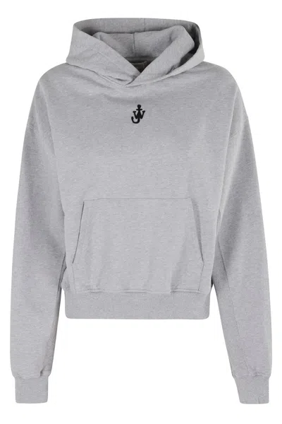 Jw Anderson J. W. Anderson Anchor Embroidery Cropped Hoodie In Gray